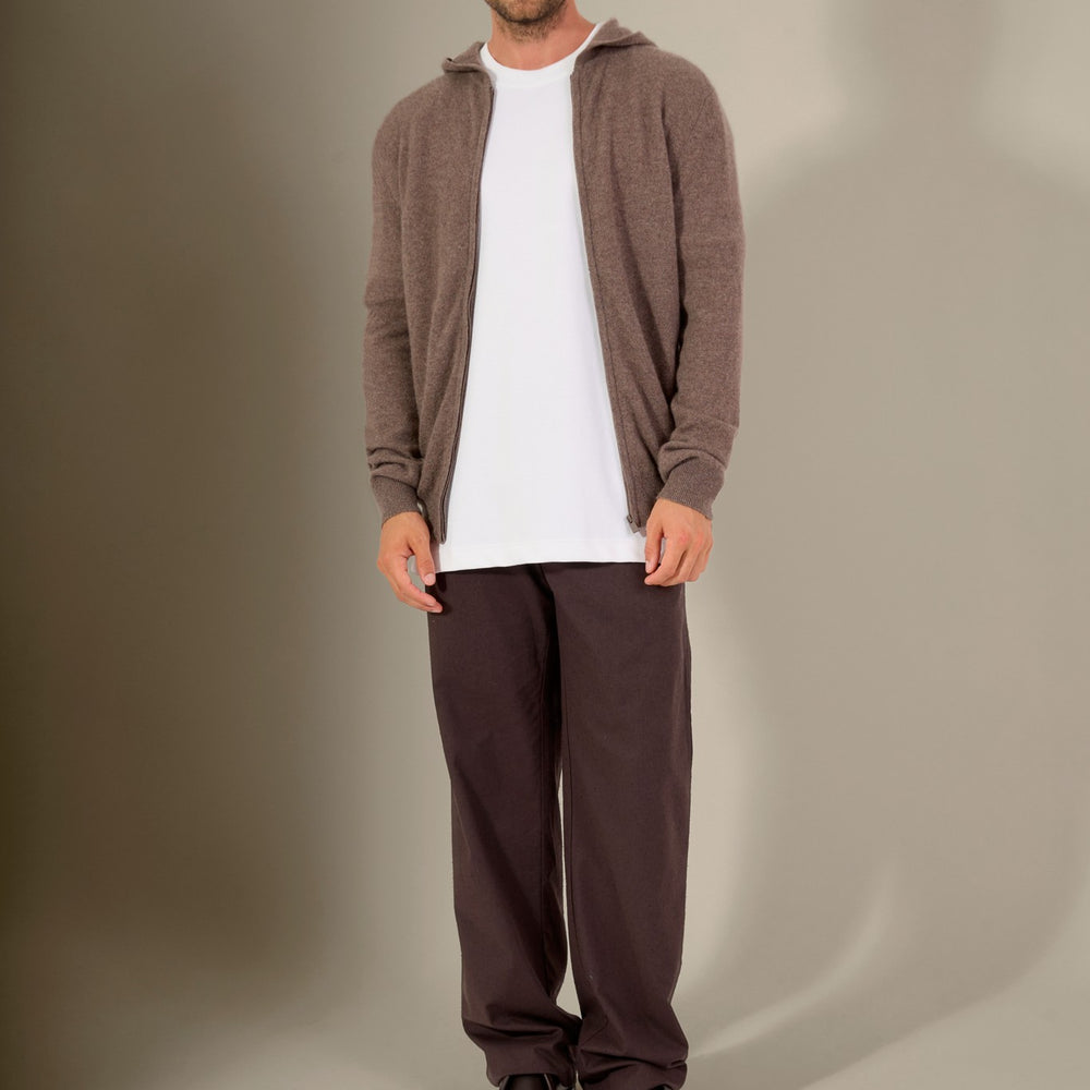 eldo gilet zippé capuche taupe chiné 100% cachemire