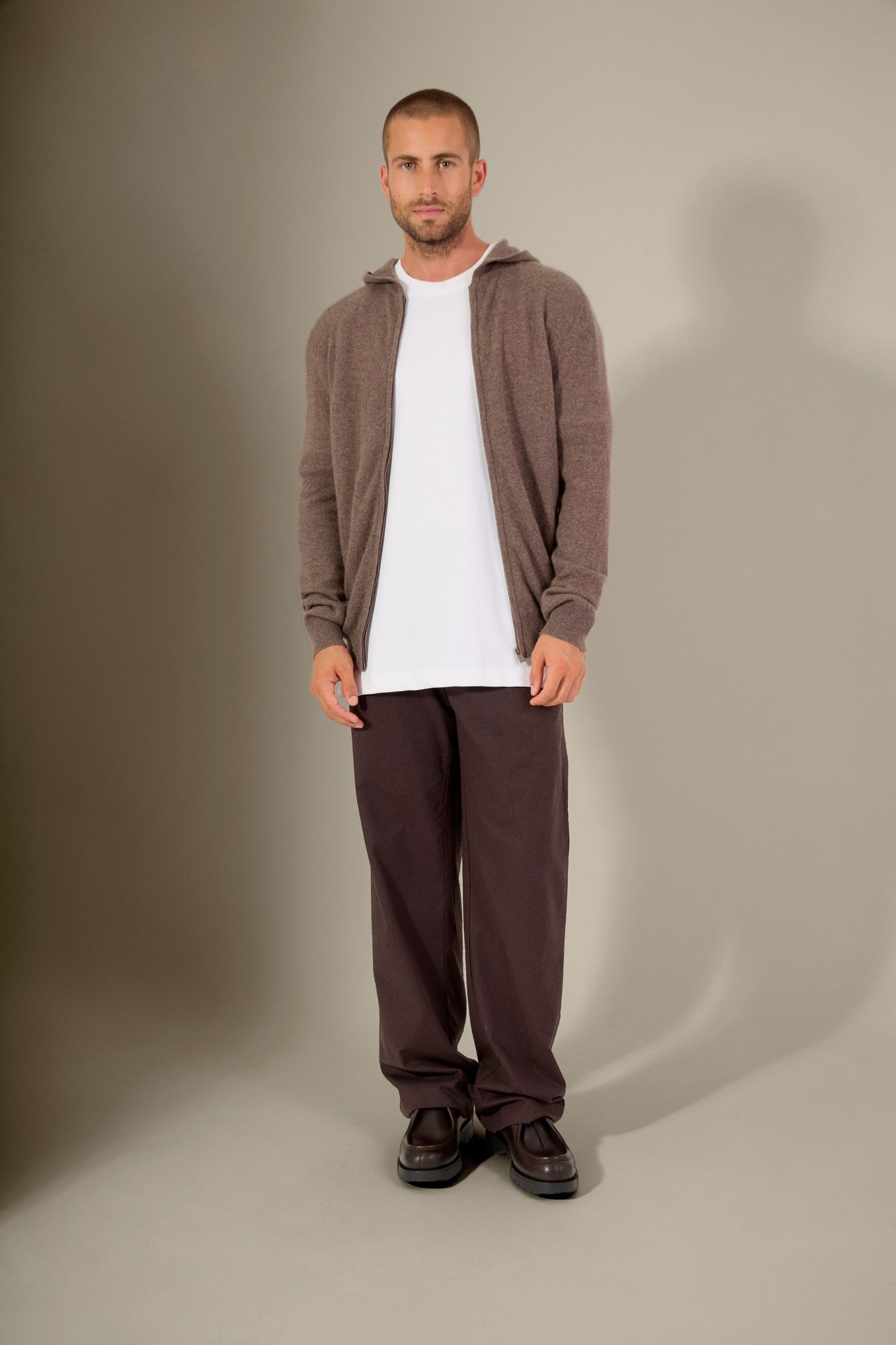 eldo gilet zippé capuche taupe chiné 100% cachemire