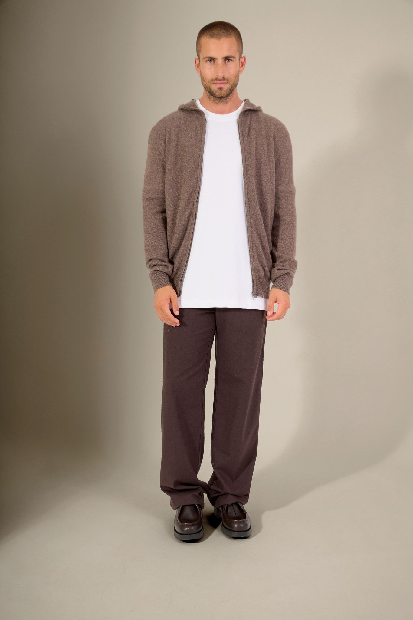 eldo gilet zippé capuche taupe chiné 100% cachemire