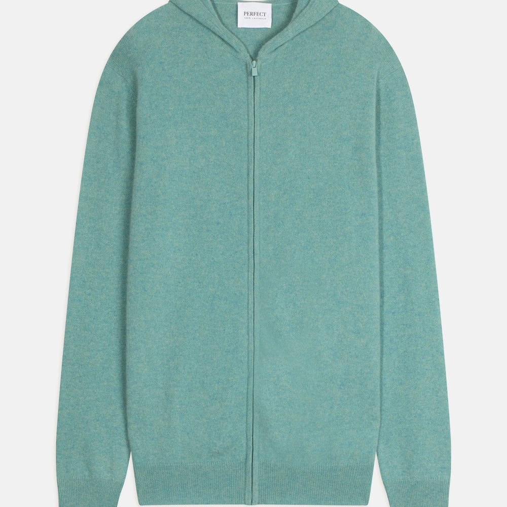 eldo gilet zippé capuche vert chiné 100% cachemire