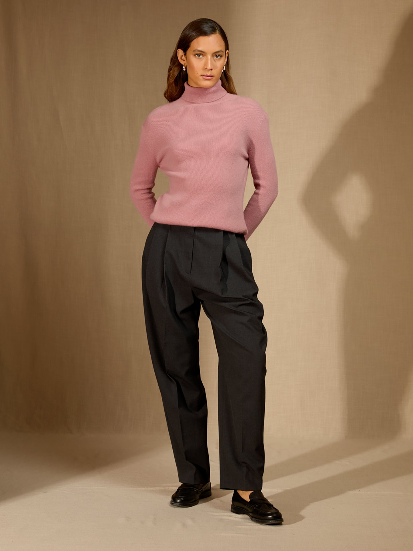 ELLY pull col roulé bois de rose 100% cachemire