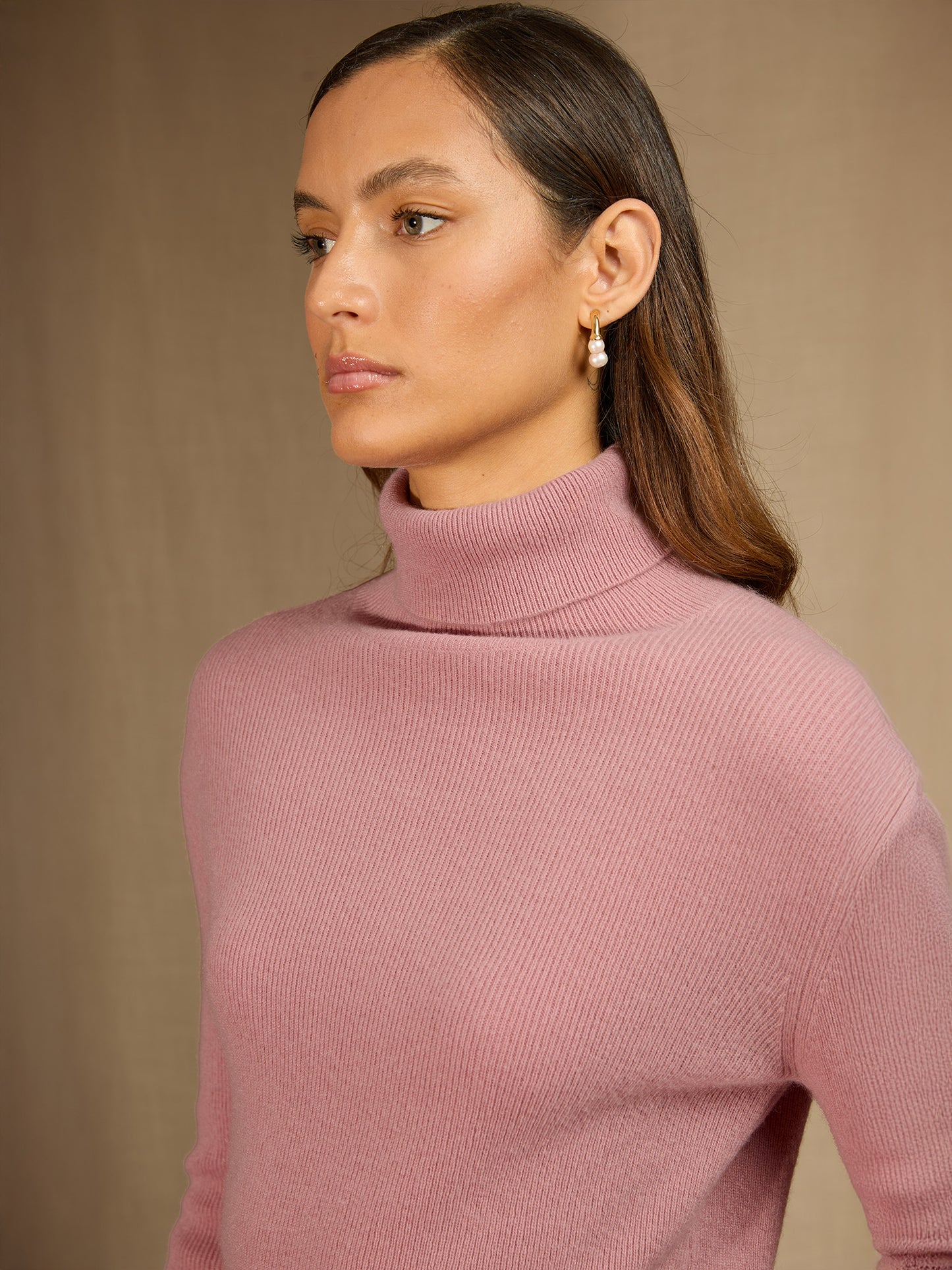 ELLY pull col roulé bois de rose 100% cachemire