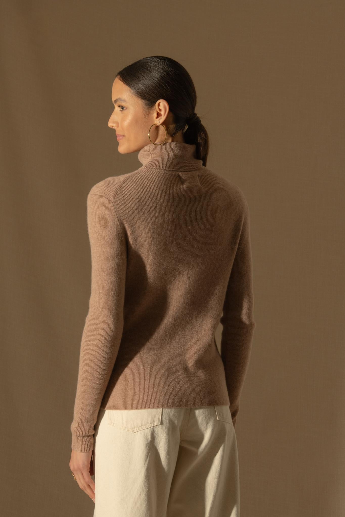 ELLY pull col roulé camel chiné 100% cachemire