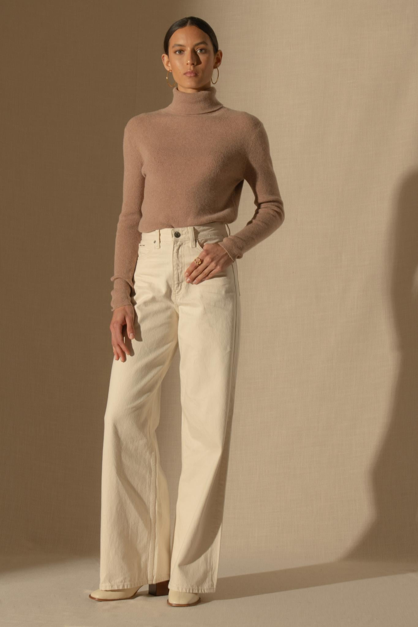 ELLY pull col roulé camel chiné 100% cachemire