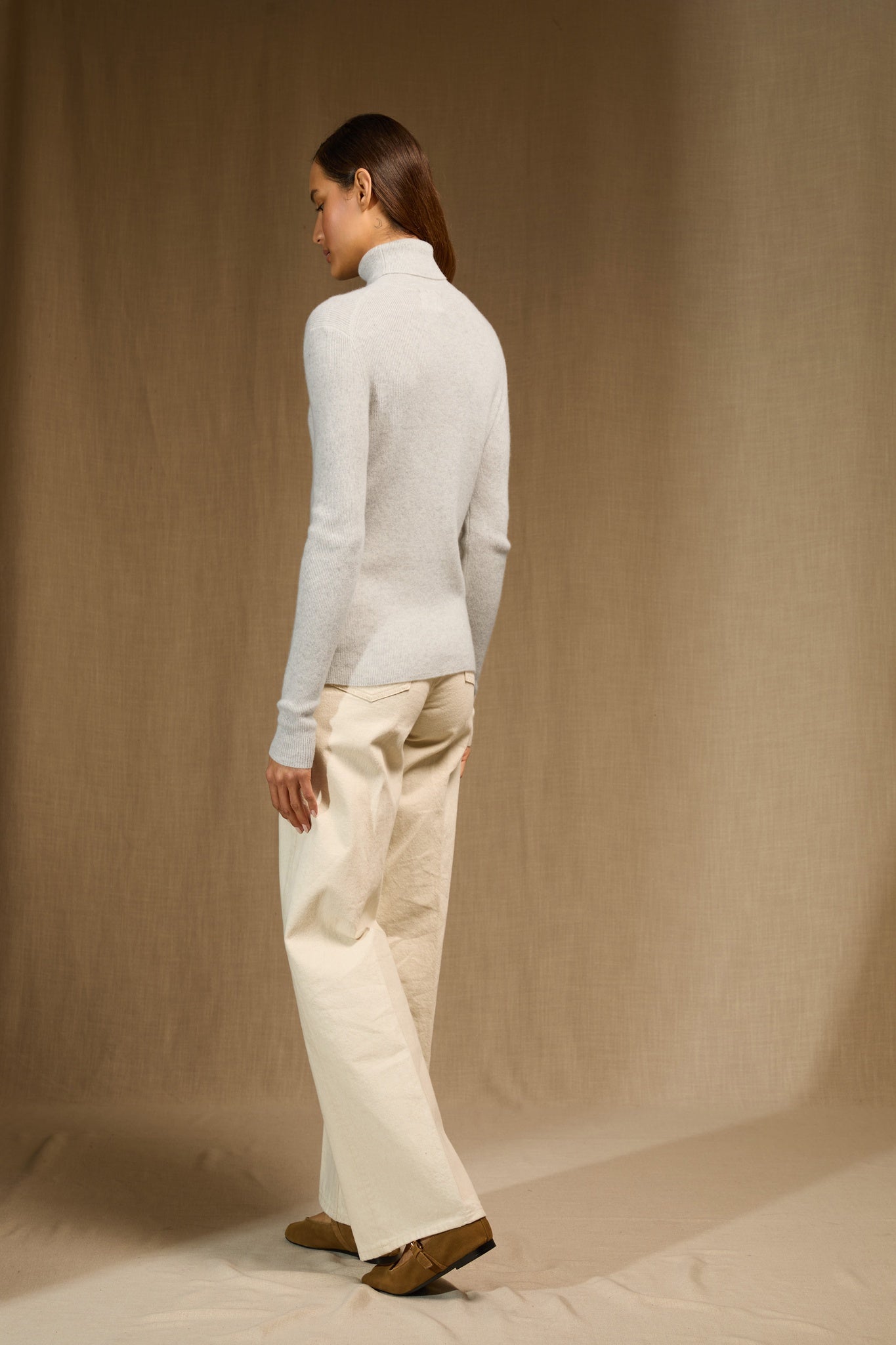 ELLY pull col roulé gris perle chiné 100% cachemire