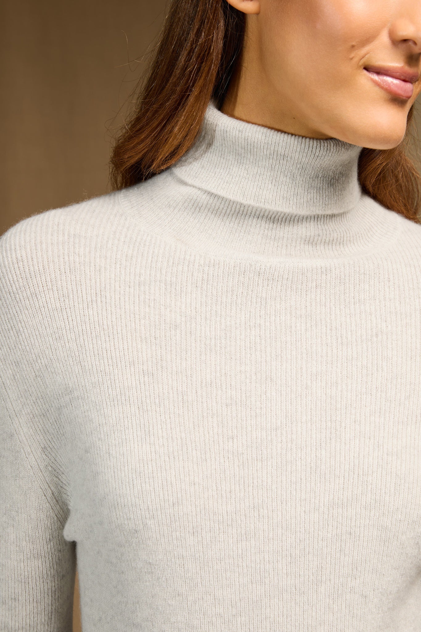 ELLY pull col roulé gris perle chiné 100% cachemire