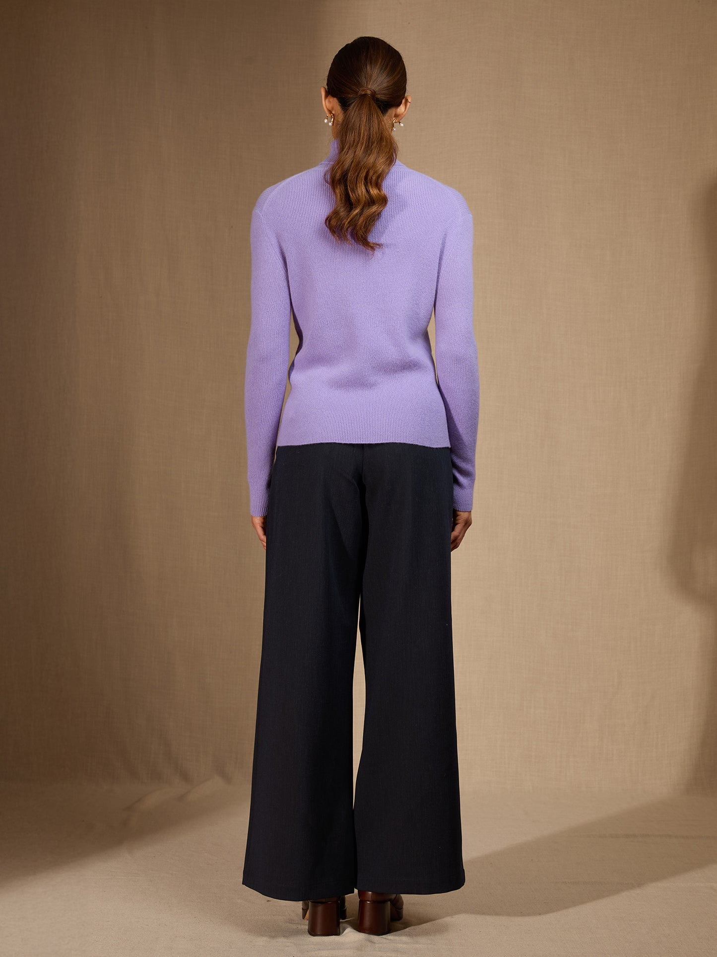 ELLY pull col roulé lavande 100% cachemire