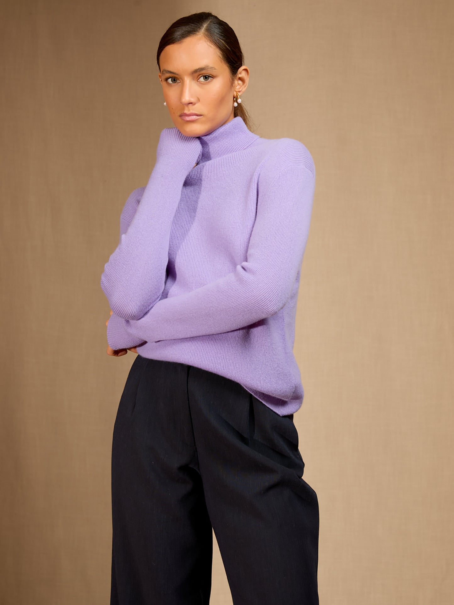 ELLY pull col roulé lavande 100% cachemire