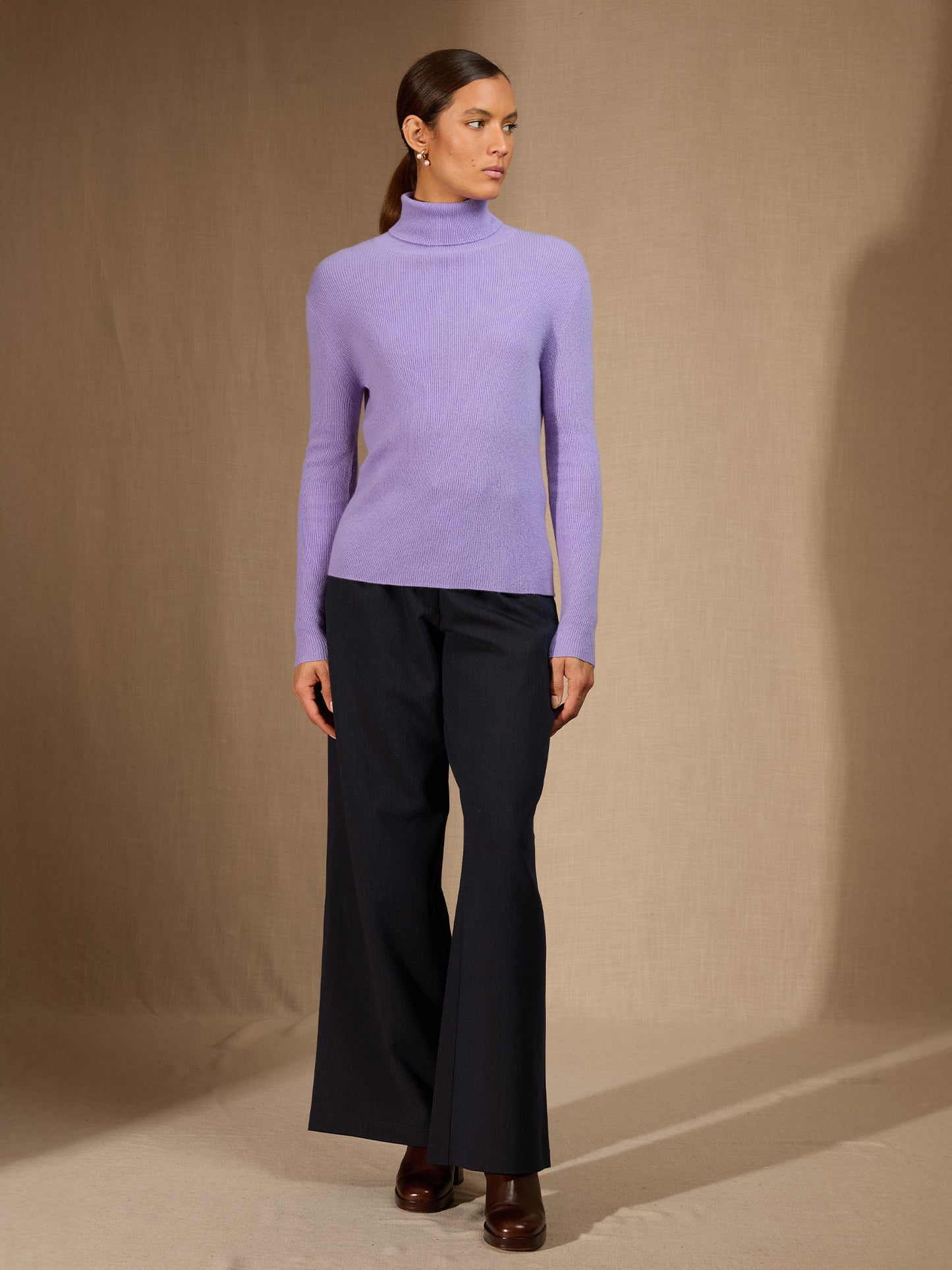 ELLY pull col roulé lavande 100% cachemire