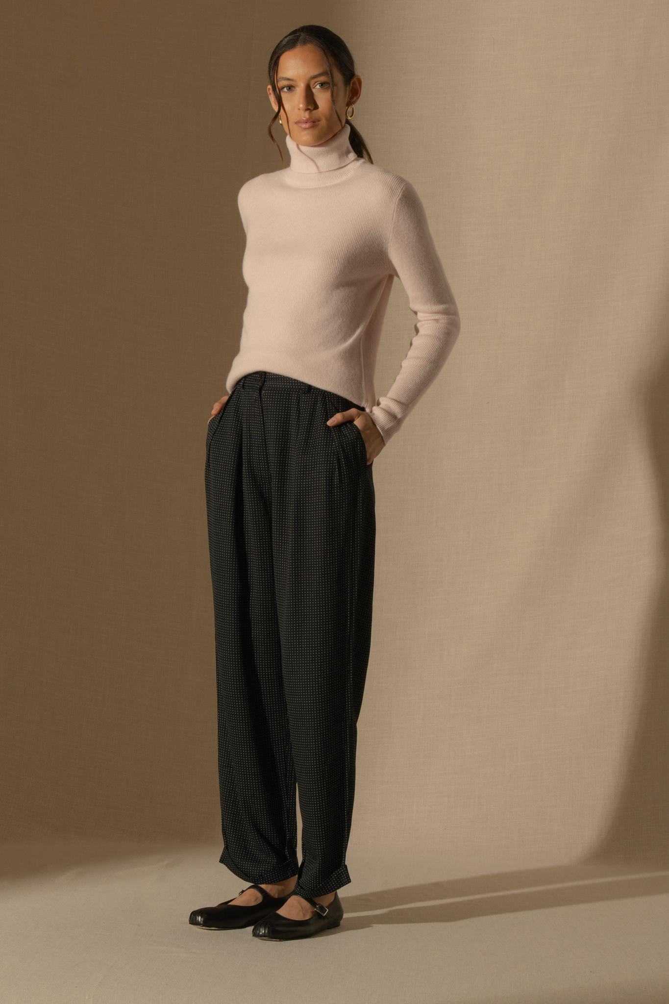 ELLY pull col roulé poudre 100% cachemire