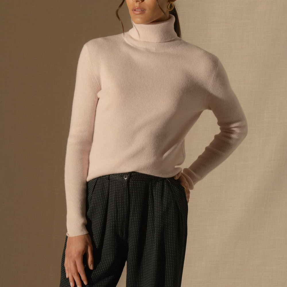 ELLY pull col roulé poudre 100% cachemire