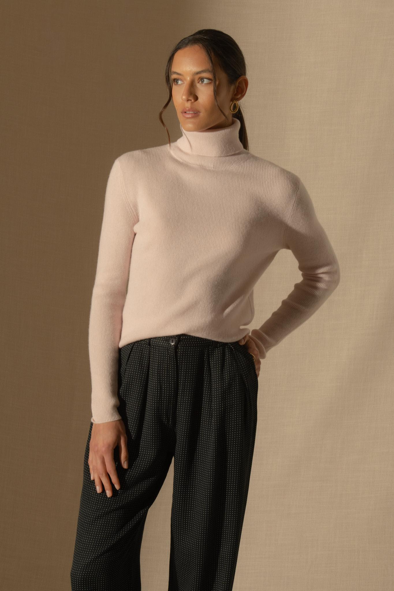 ELLY pull col roulé poudre 100% cachemire