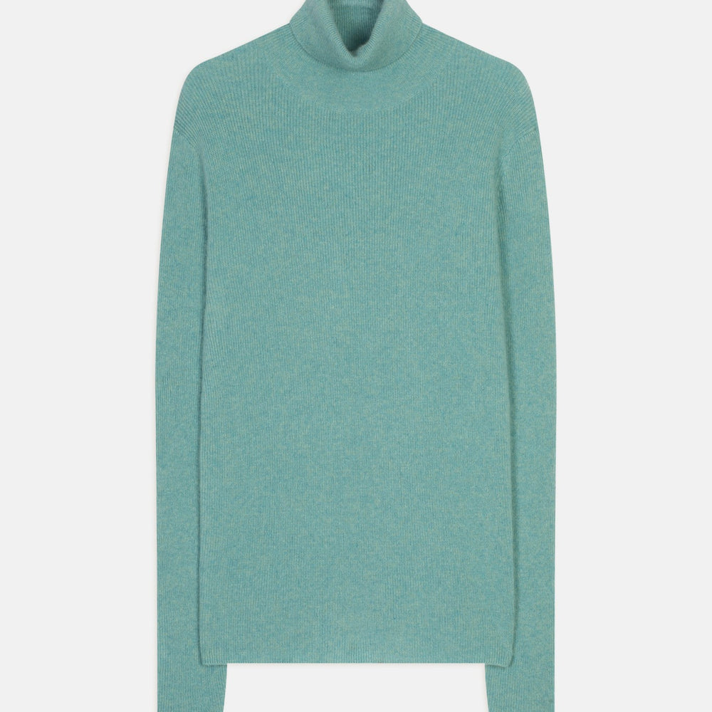 elly pull col roulé vert chiné 100% cachemire