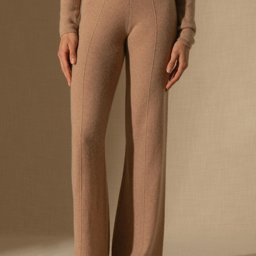 ELOA pantalon large camel chiné 100% cachemire