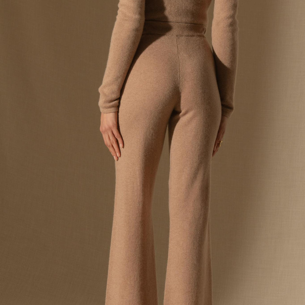 ELOA pantalon large camel chiné 100% cachemire