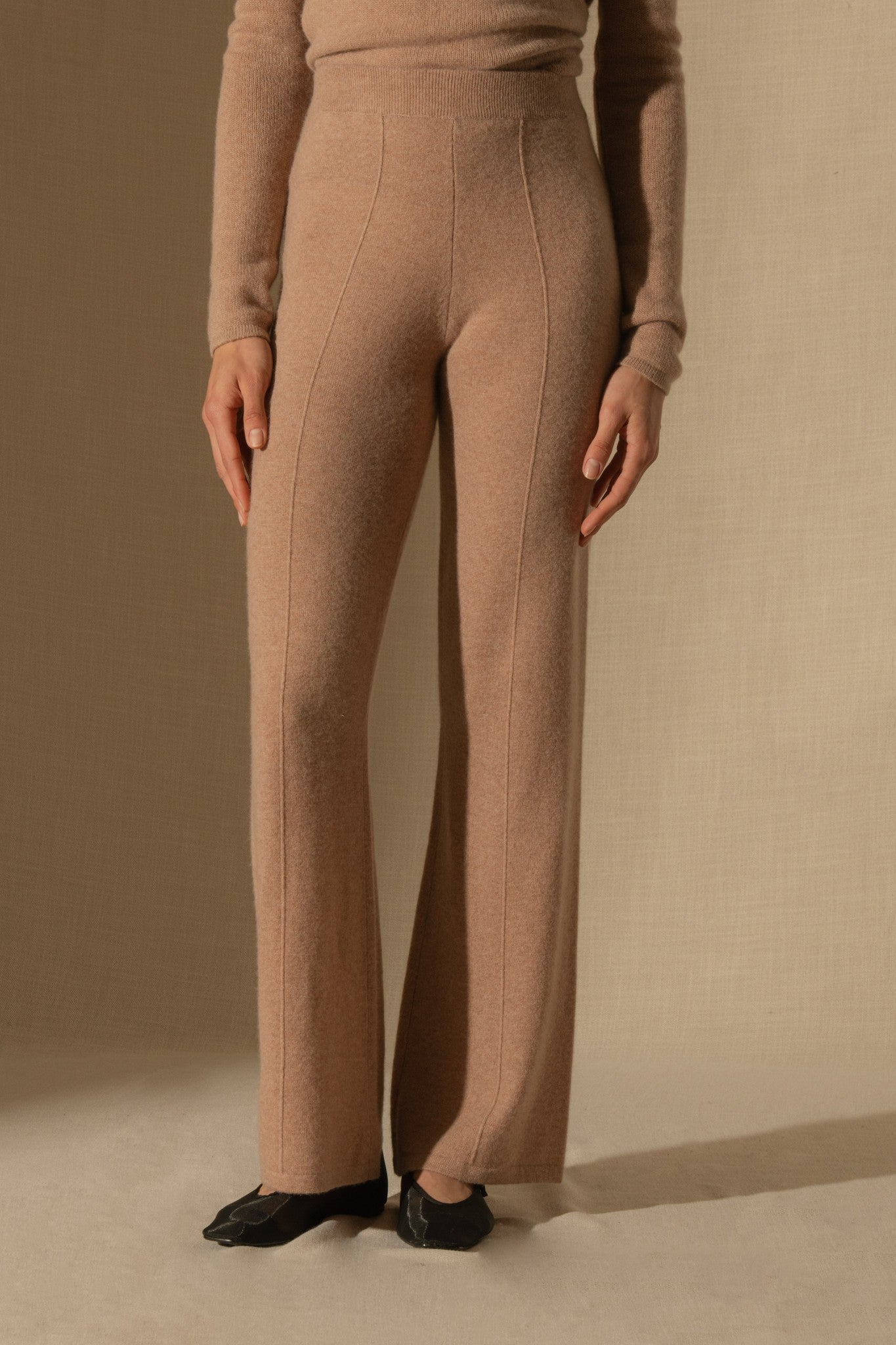 eloa pantalon large camel chiné 100% cachemire