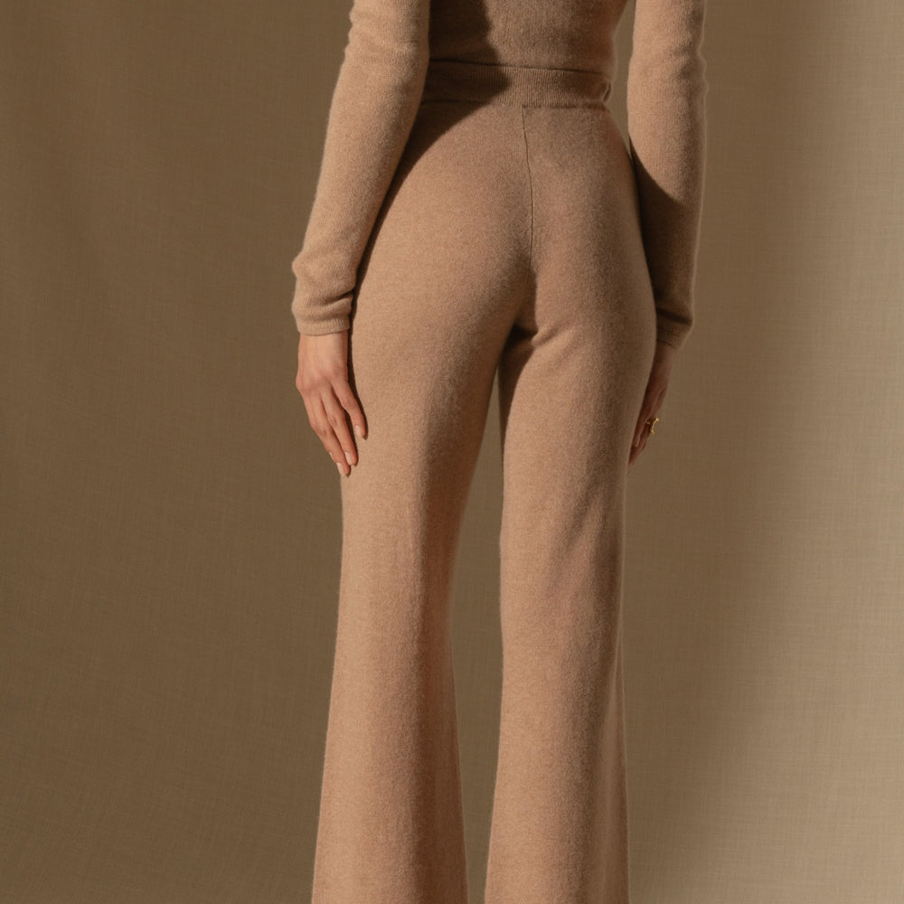 eloa pantalon large camel chiné 100% cachemire