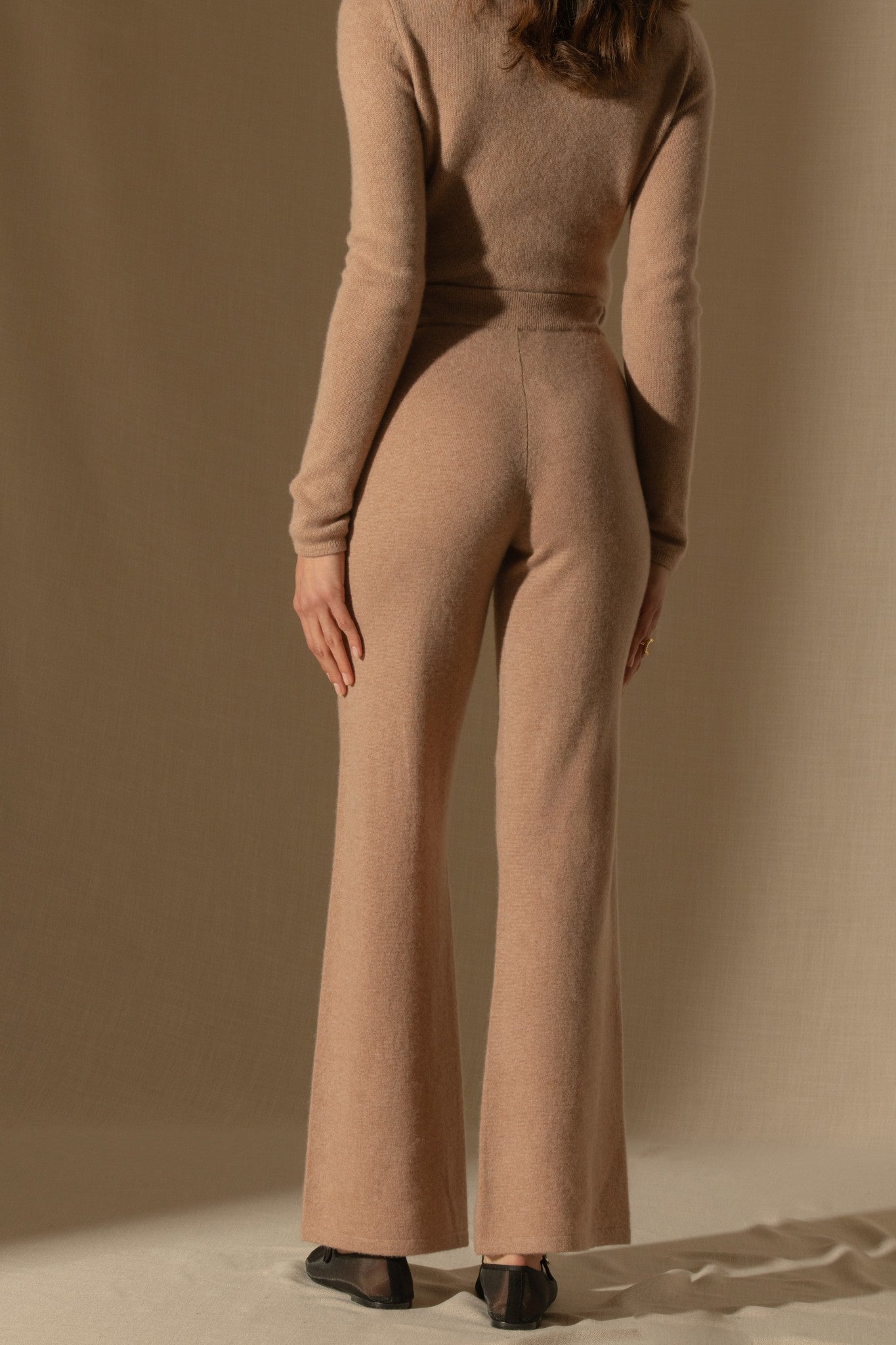 eloa pantalon large camel chiné 100% cachemire