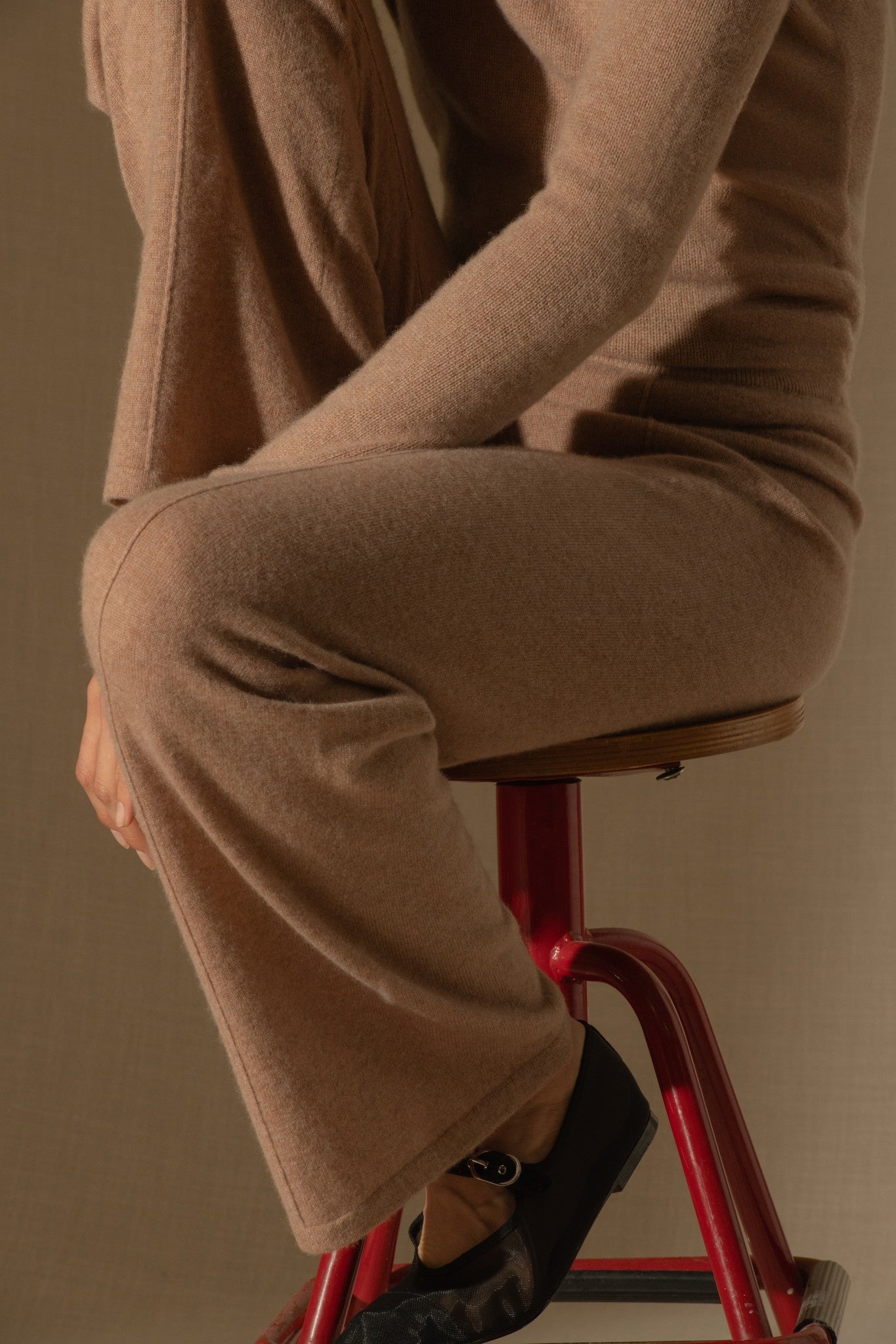 eloa pantalon large camel chiné 100% cachemire