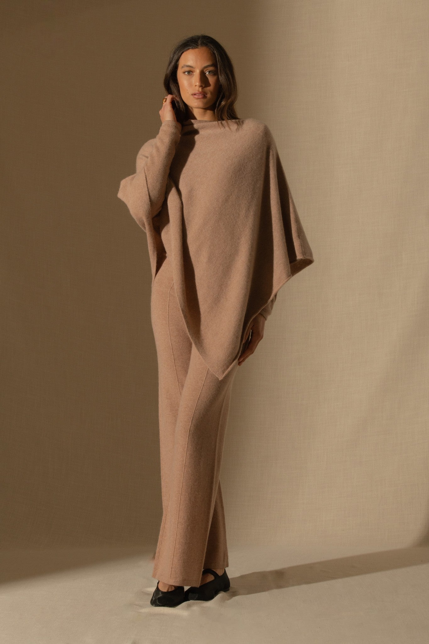 eloa pantalon large camel chiné 100% cachemire