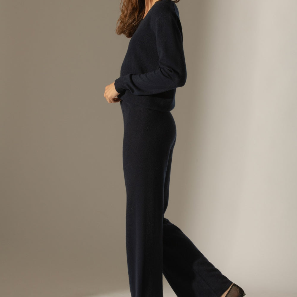 eloa pantalon large navy 100% cachemire