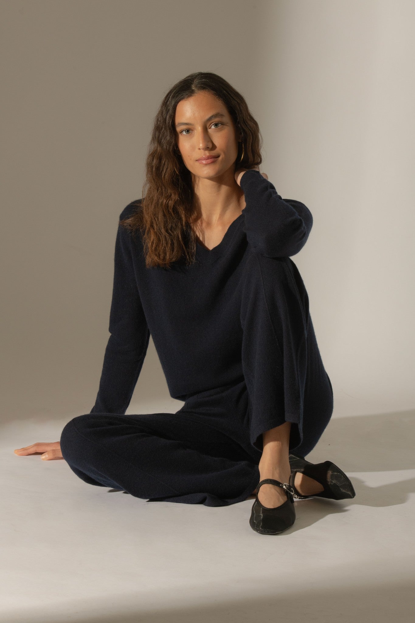 eloa pantalon large navy 100% cachemire