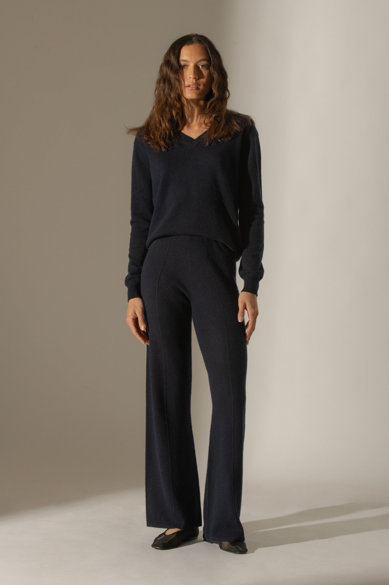 eloa pantalon large navy 100% cachemire