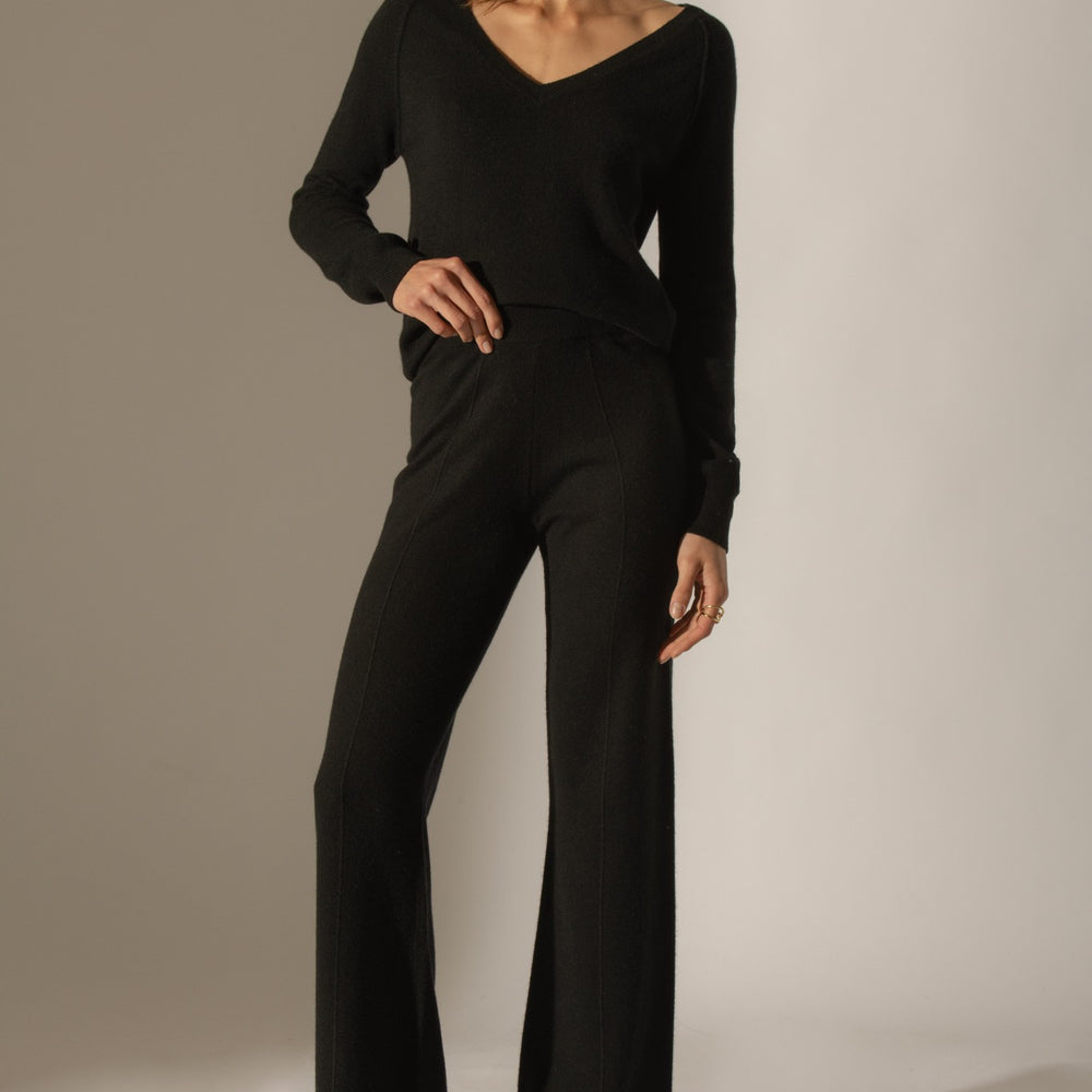 eloa pantalon large noir 100% cachemire