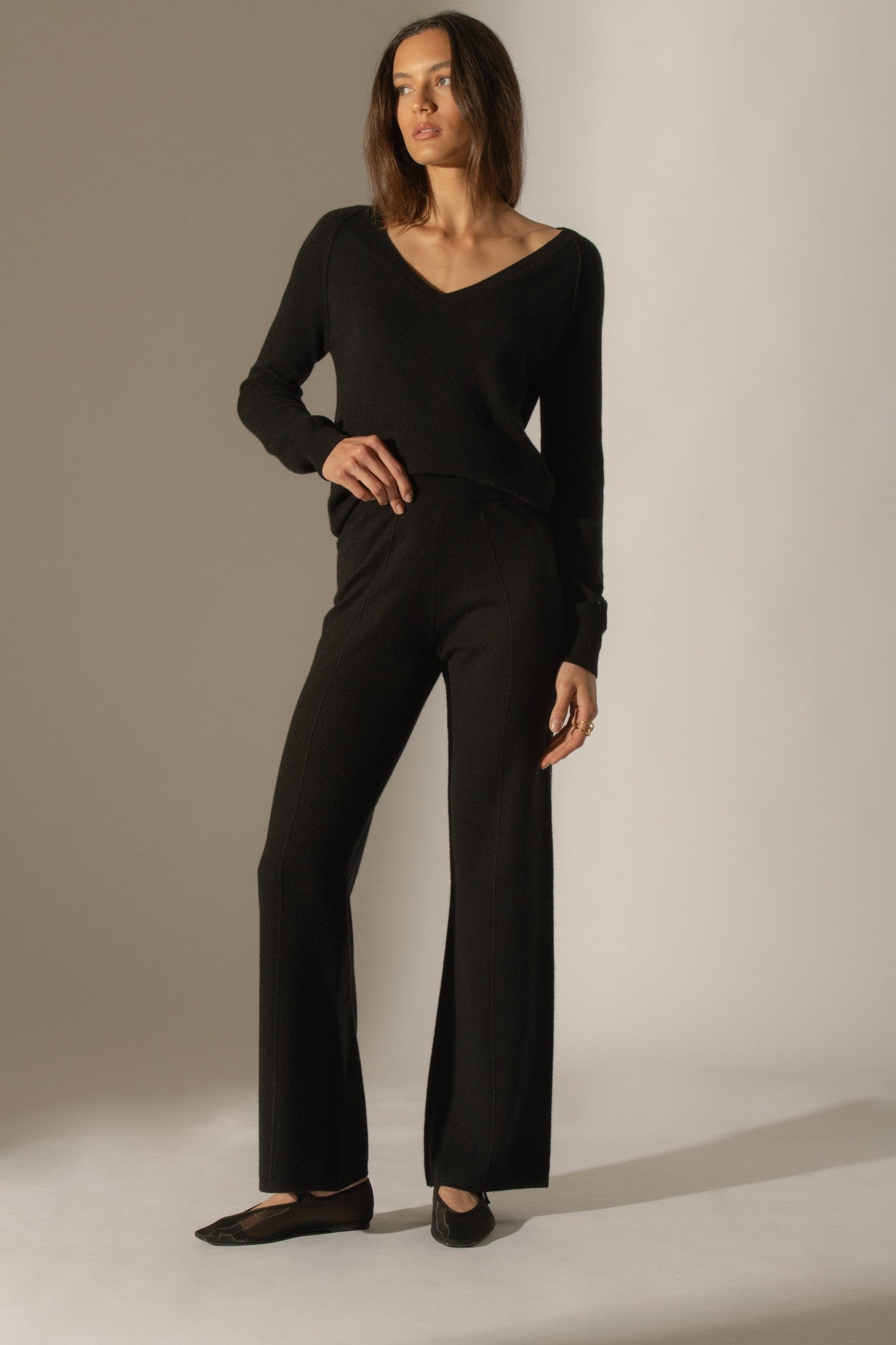 eloa pantalon large noir 100% cachemire