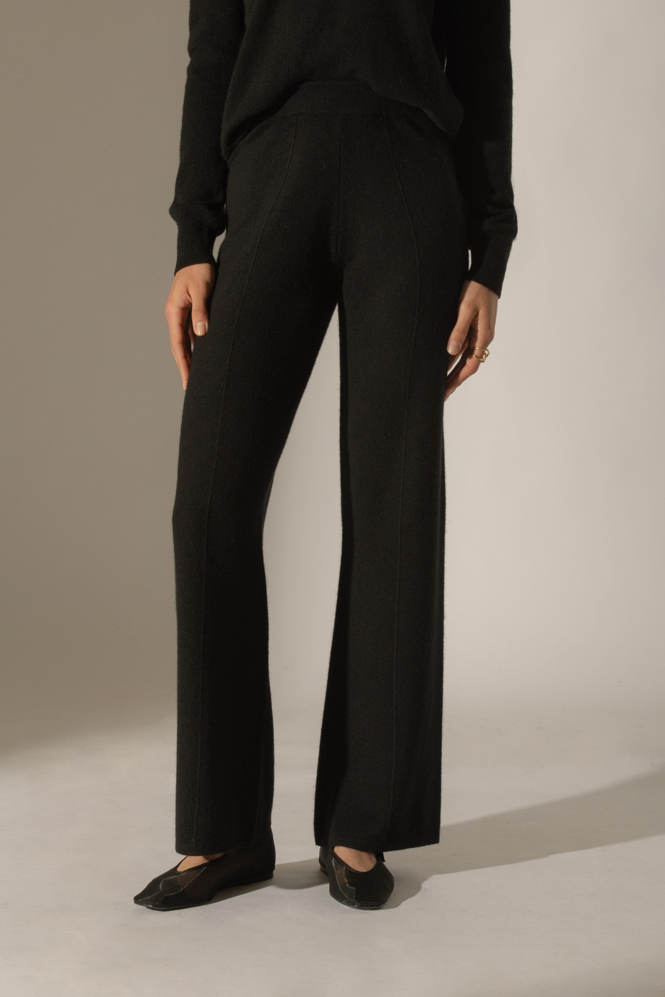 eloa pantalon large noir 100% cachemire