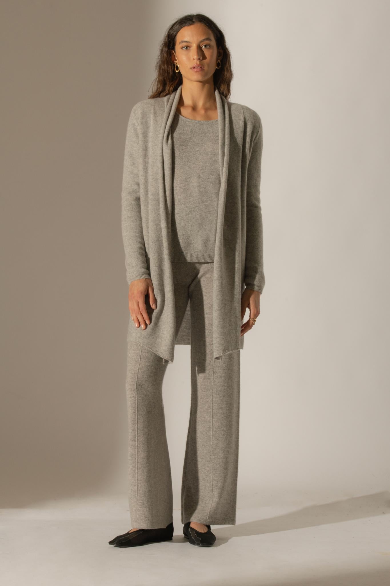 ELOA pantalon large nuage chiné 100% cachemire
