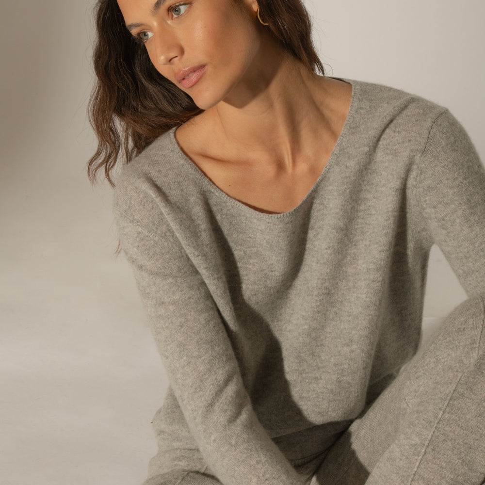 eloa pantalon large nuage chiné 100% cachemire