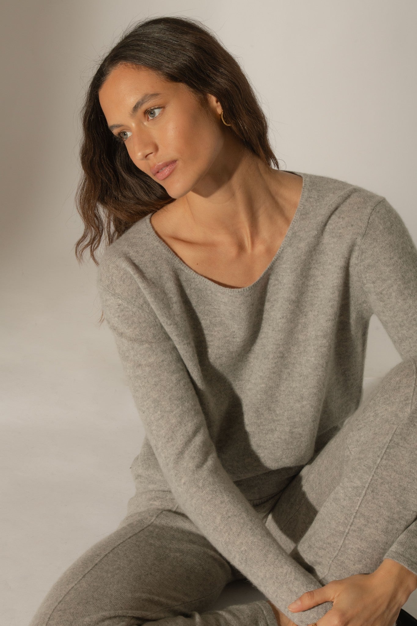 eloa pantalon large nuage chiné 100% cachemire