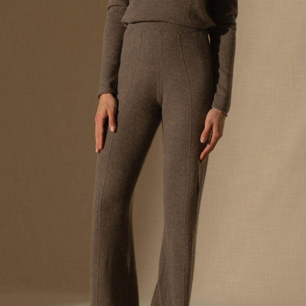 ELOA pantalon large taupe chiné 100% cachemire