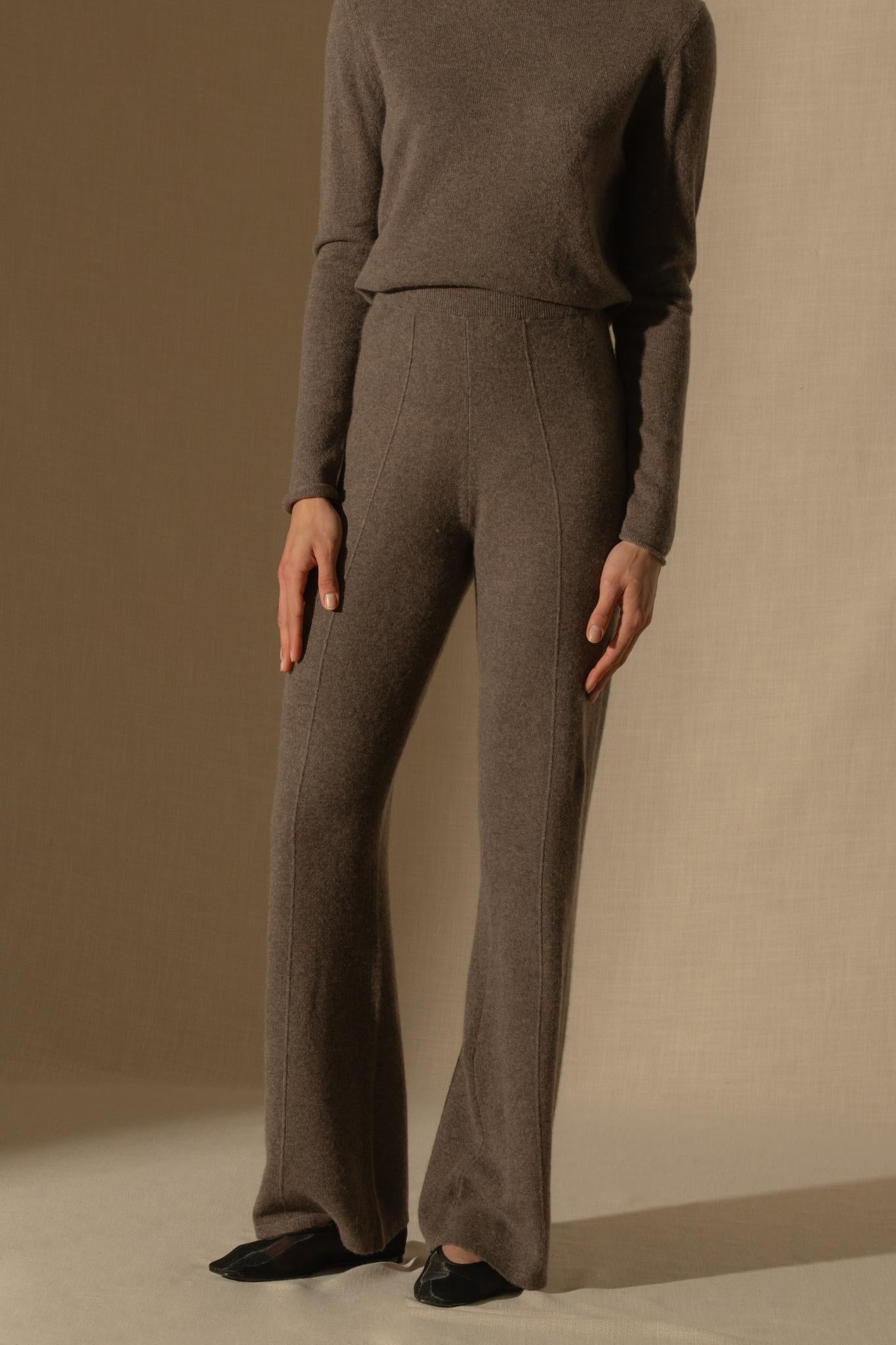ELOA pantalon large taupe chiné 100% cachemire