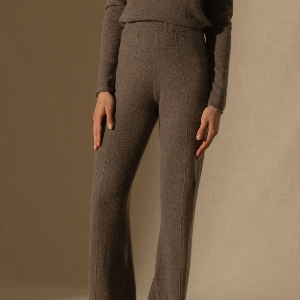 eloa pantalon large taupe chiné 100% cachemire