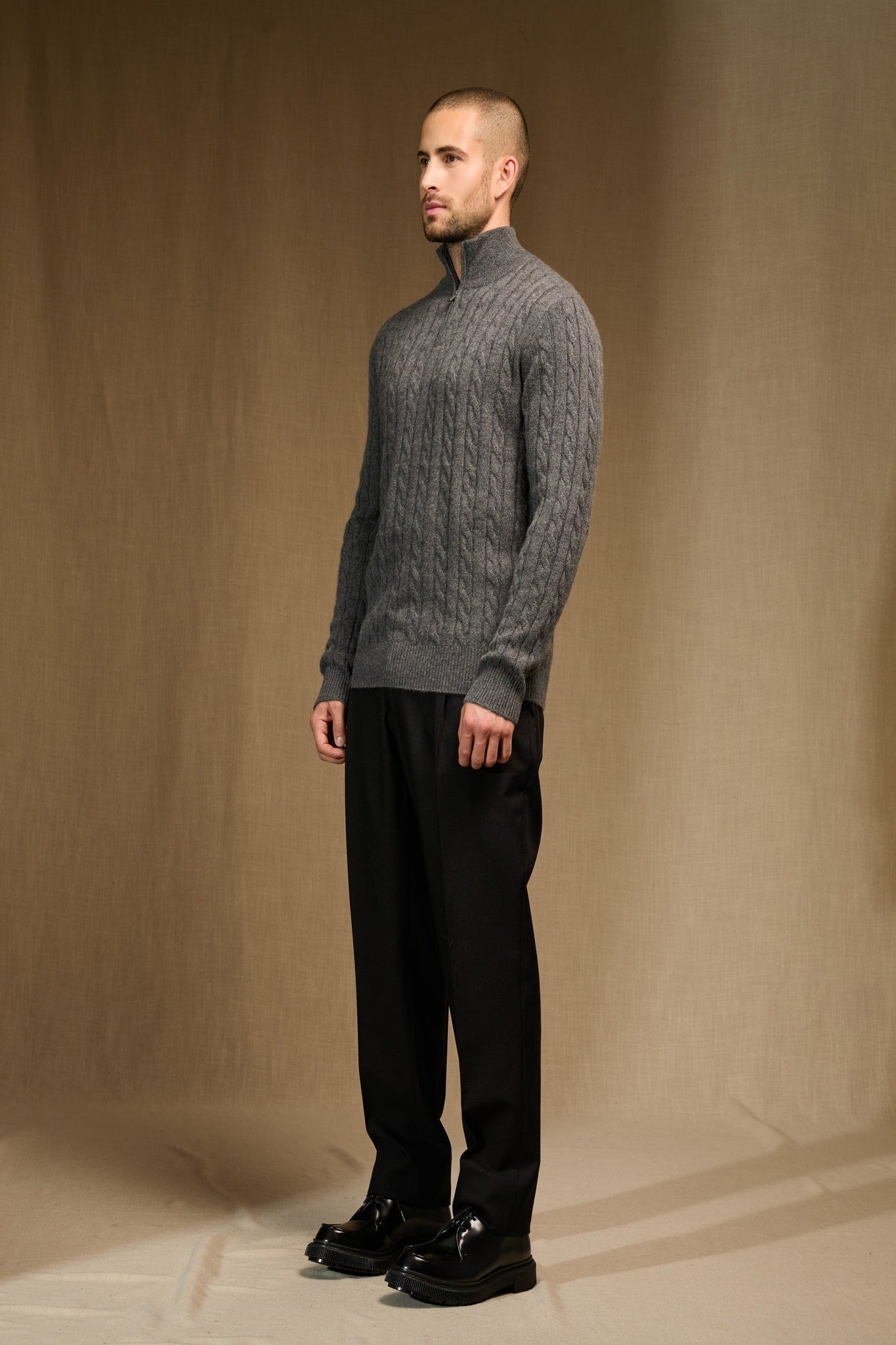 elvis pull camionneur 4 fils anthracite chiné 100% cachemire