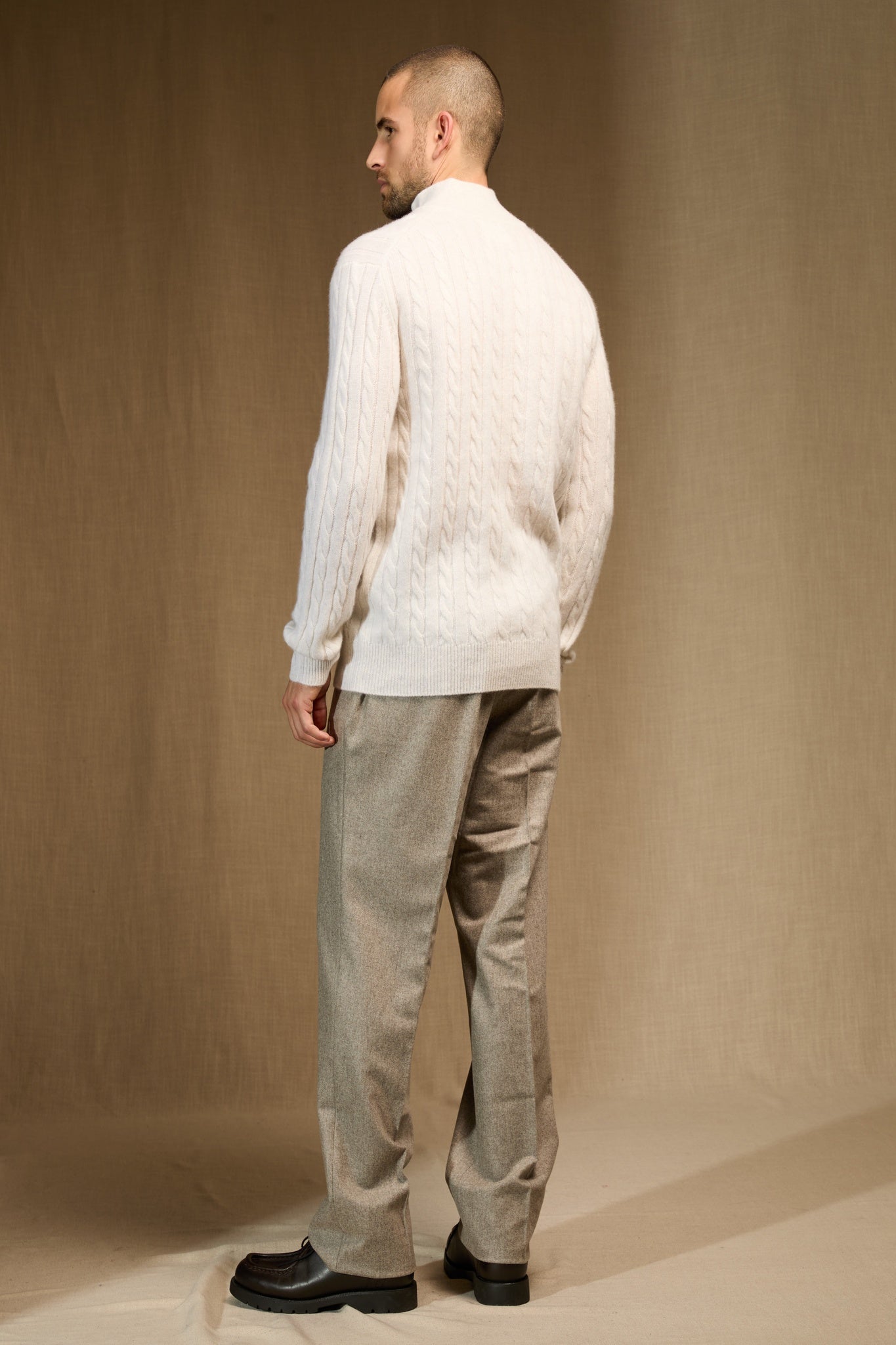 elvis pull camionneur 4 fils blanc chiné 100% cachemire