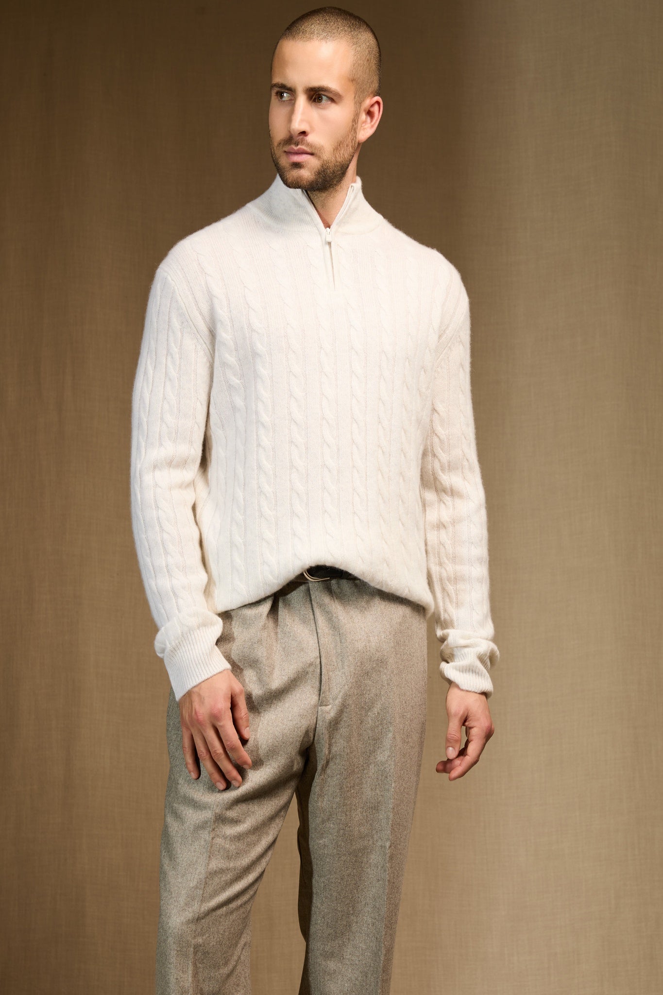 elvis pull camionneur 4 fils blanc chiné 100% cachemire