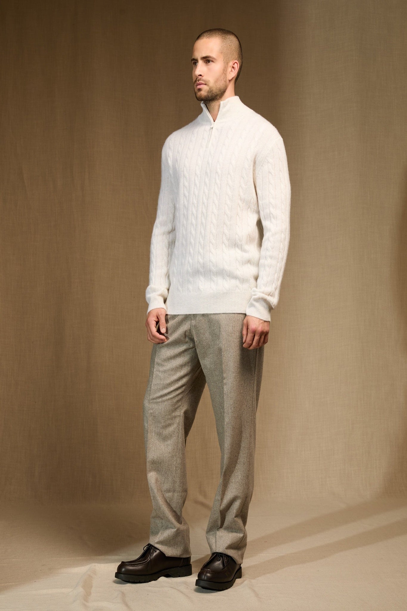 elvis pull camionneur 4 fils blanc chiné 100% cachemire