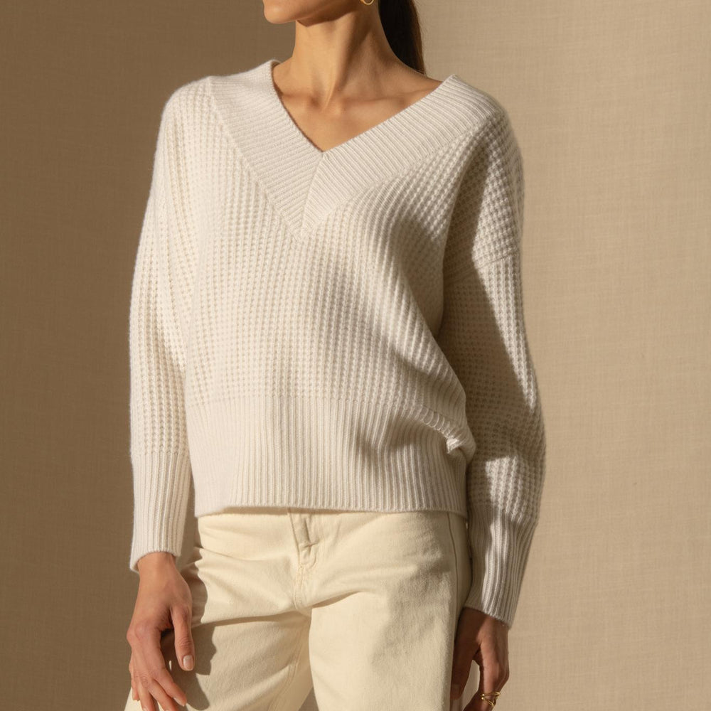 EMERES pull col v 8 fils neige 100% cachemire