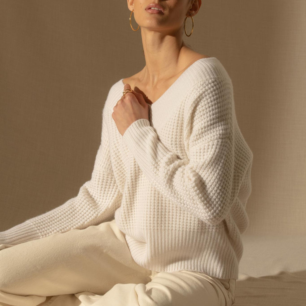 EMERES pull col v 8 fils neige 100% cachemire