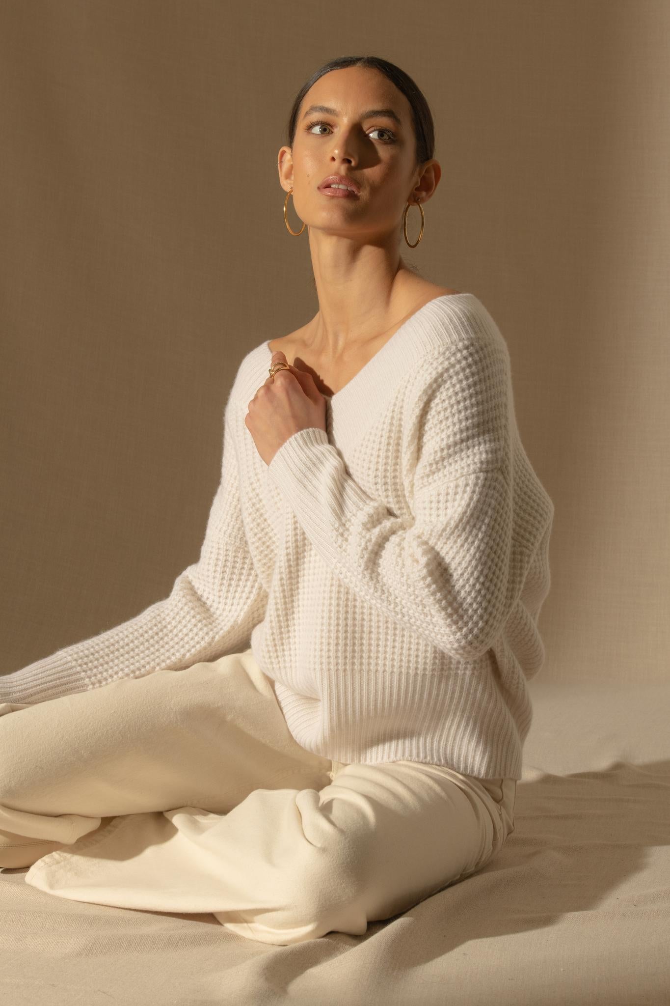 EMERES pull col v 8 fils neige 100% cachemire
