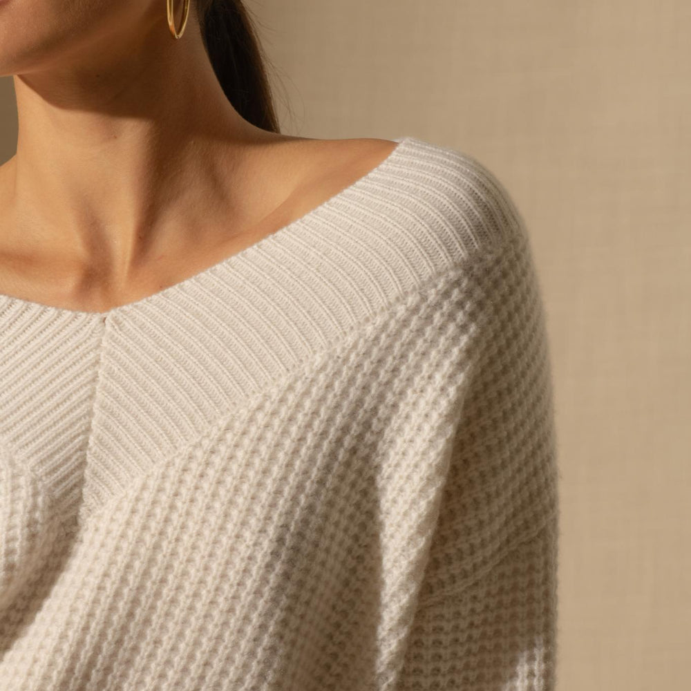 EMERES pull col v 8 fils neige 100% cachemire