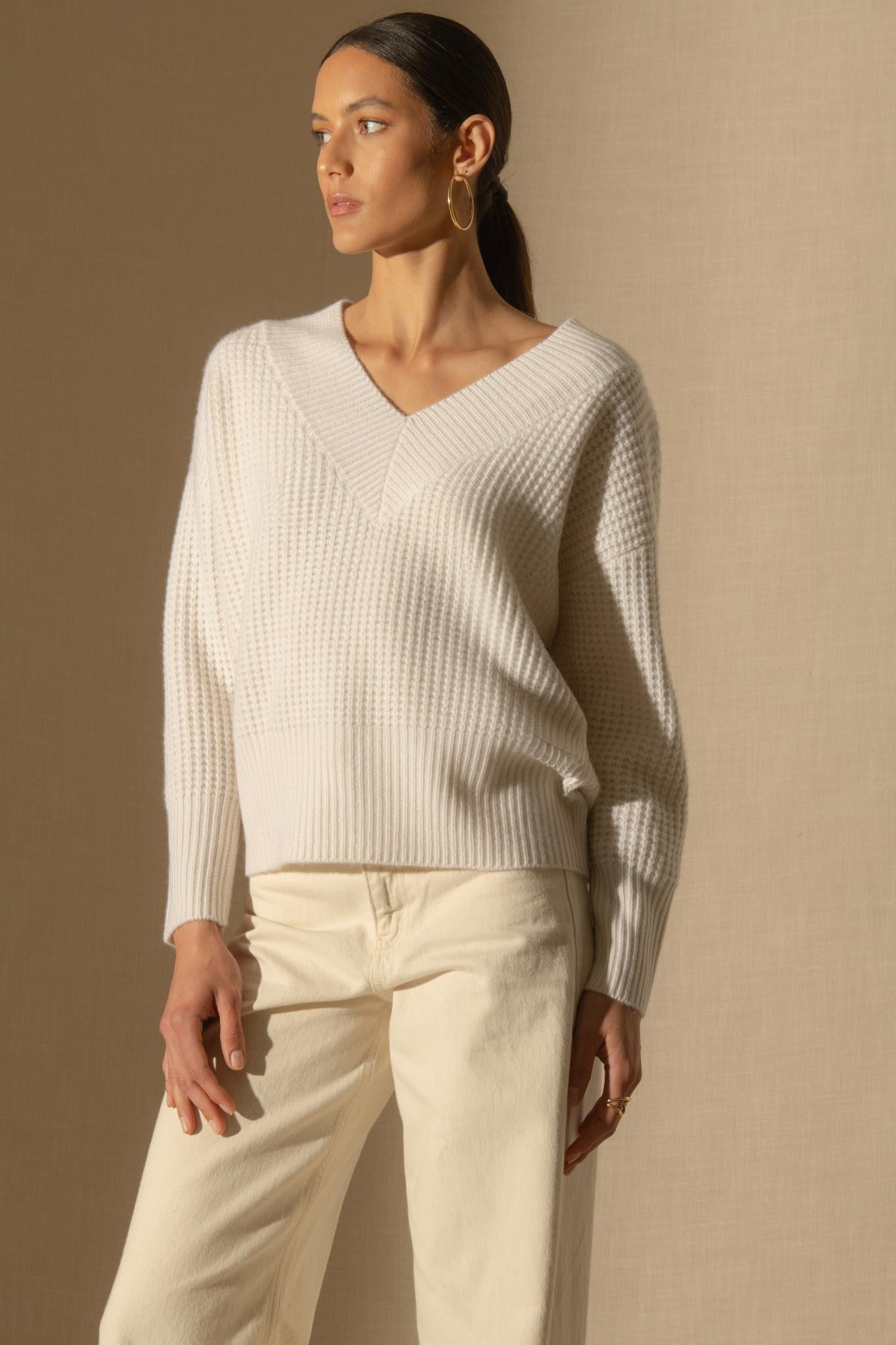 EMERES pull col v 8 fils neige 100% cachemire