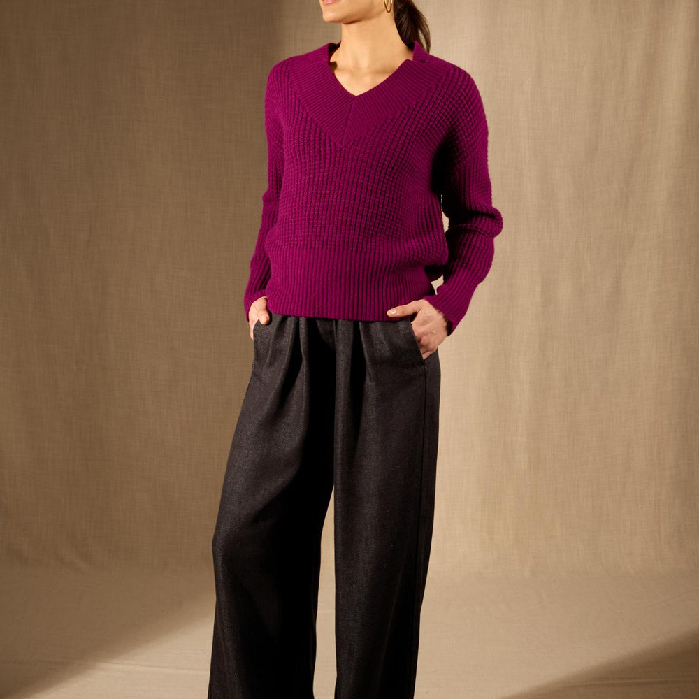 EMERES pull col v 8 fils prune 100% cachemire