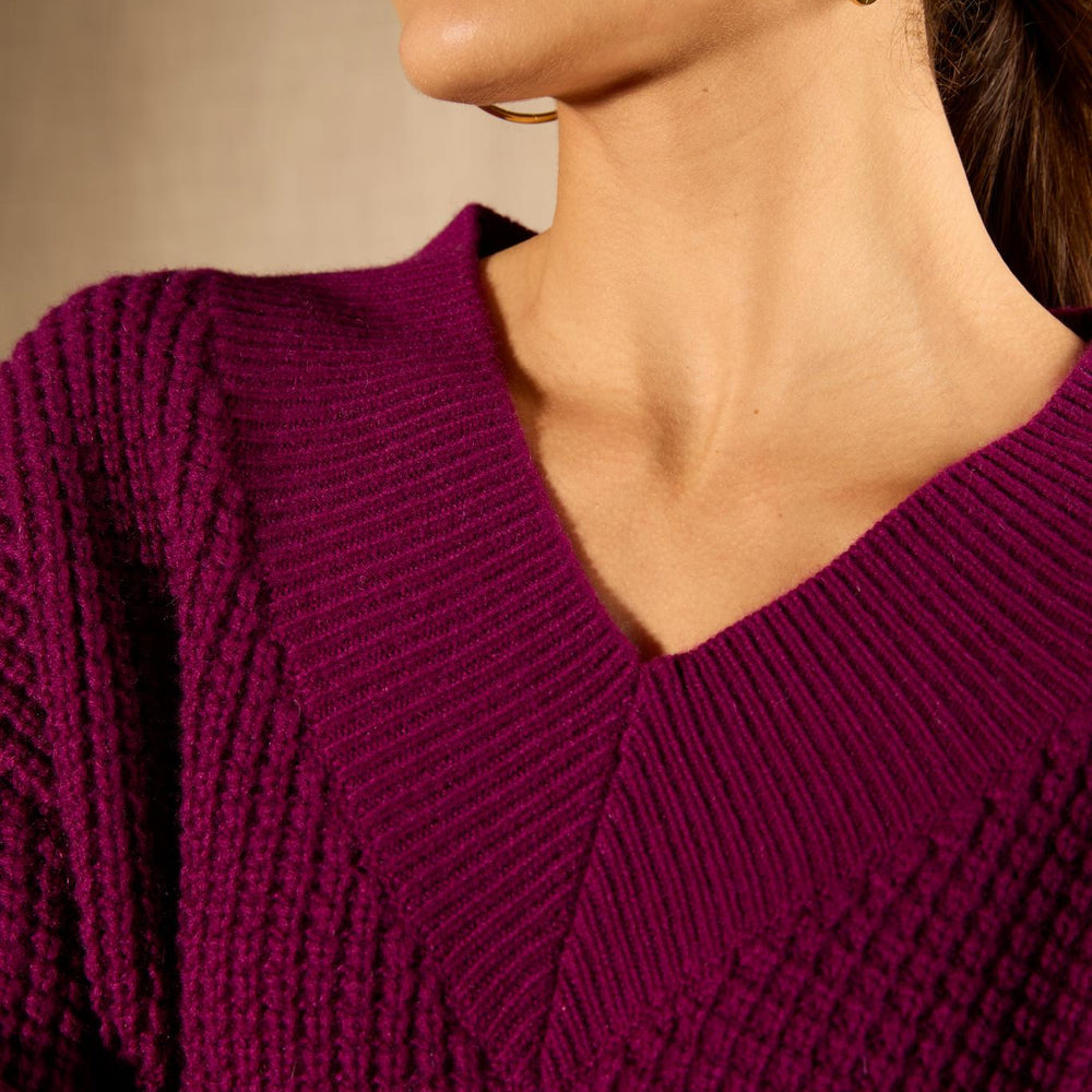 EMERES pull col v 8 fils prune 100% cachemire