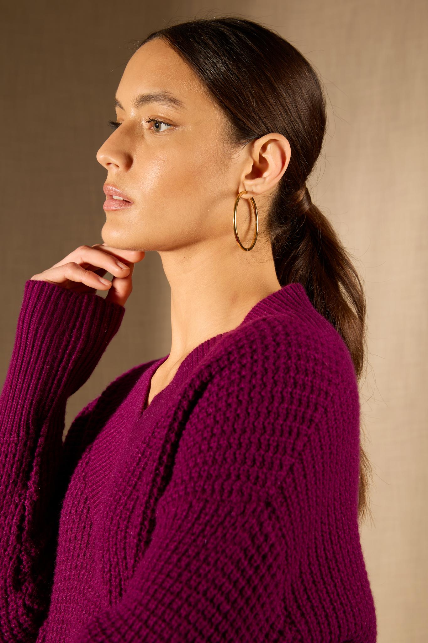 EMERES pull col v 8 fils prune 100% cachemire
