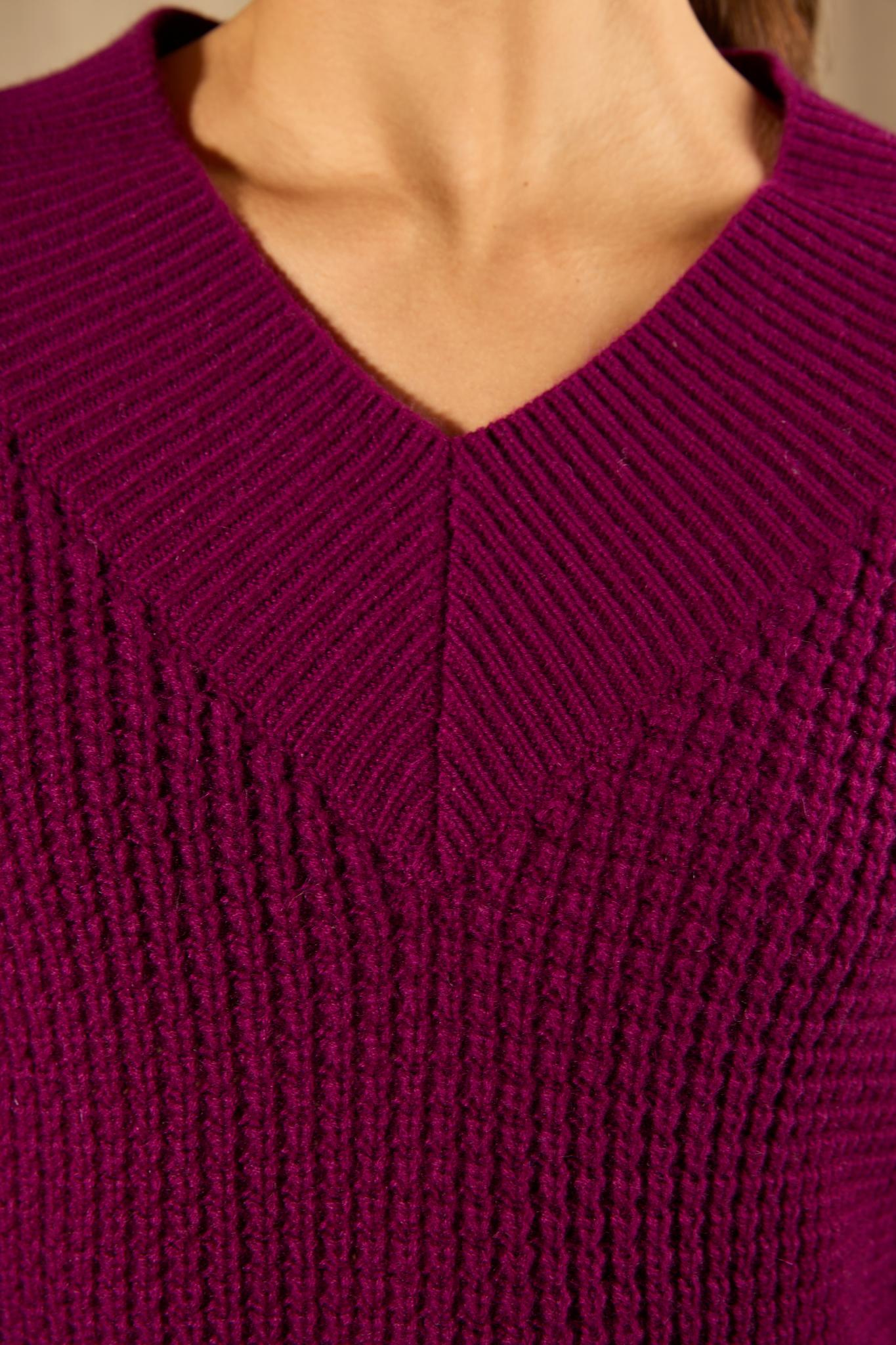 EMERES pull col v 8 fils prune 100% cachemire