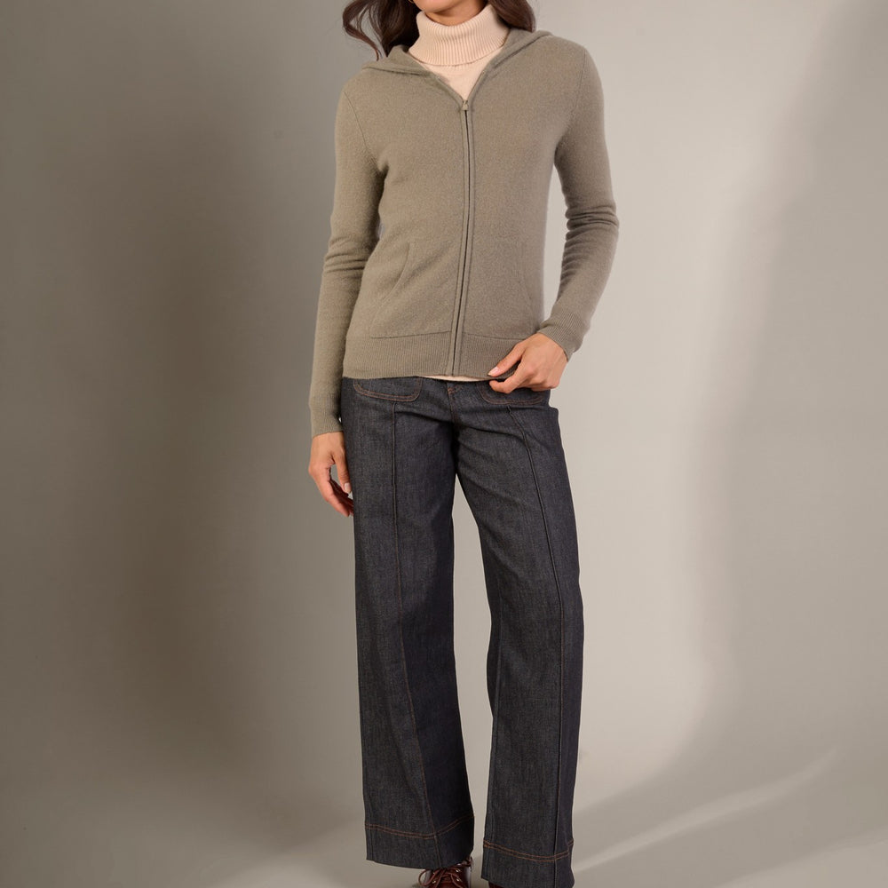 emma gilet zippé capuche army 100% cachemire